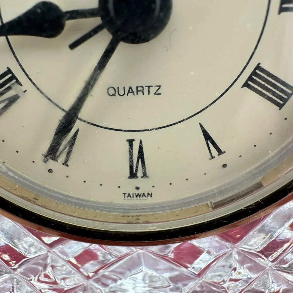 VINTAGE HAUSIN FINE 24% LEAD CRYSTAL QUARTZ CLOCK, HAND CUT FACETS, DOME STYLE